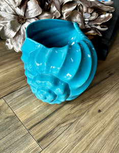 7125 Teal Blue Shell Planter, Ceramic