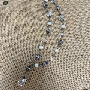 Fresh Water Pearl Glass Cubed Sterling Necklace