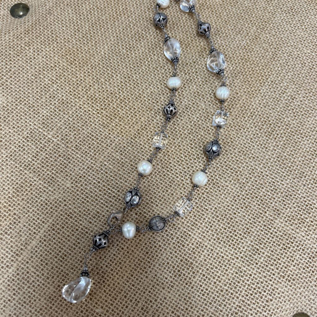 Fresh Water Pearl Glass Cubed Sterling Necklace