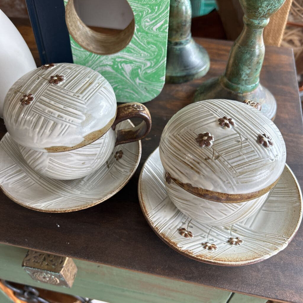 Mushroom Cups with tea strainer and lid with dish set