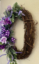 Load image into Gallery viewer, 15675 Oval Grapevine Wreath-Purple Everyday (polkadots, roses, lavender, floral mix)
