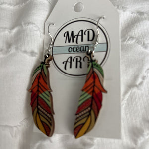wooden feather earrings