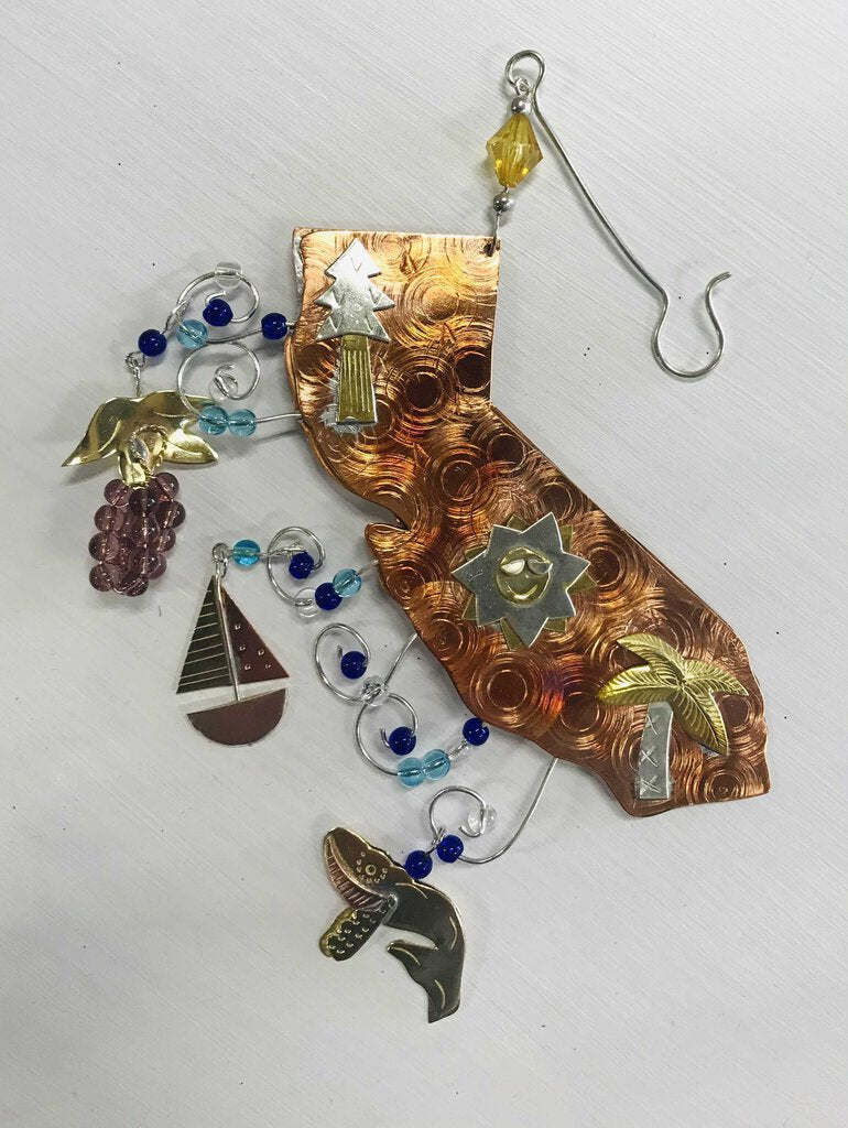 13961 California Ornament-Handmade Mixed Metal, beads, 5h x 5w