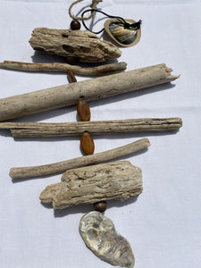Wooden Bead, So-Cal Shell, and Carlsbad Driftwood Valhalla Ladder (Southern California shell, wooden beads) (8" W x 13" L)