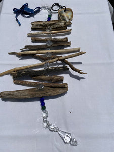 Vintage Crystal, Blue and Green Crystal Beads, and Carlsbad Driftwood Suncatcher (8" W x 22" L)