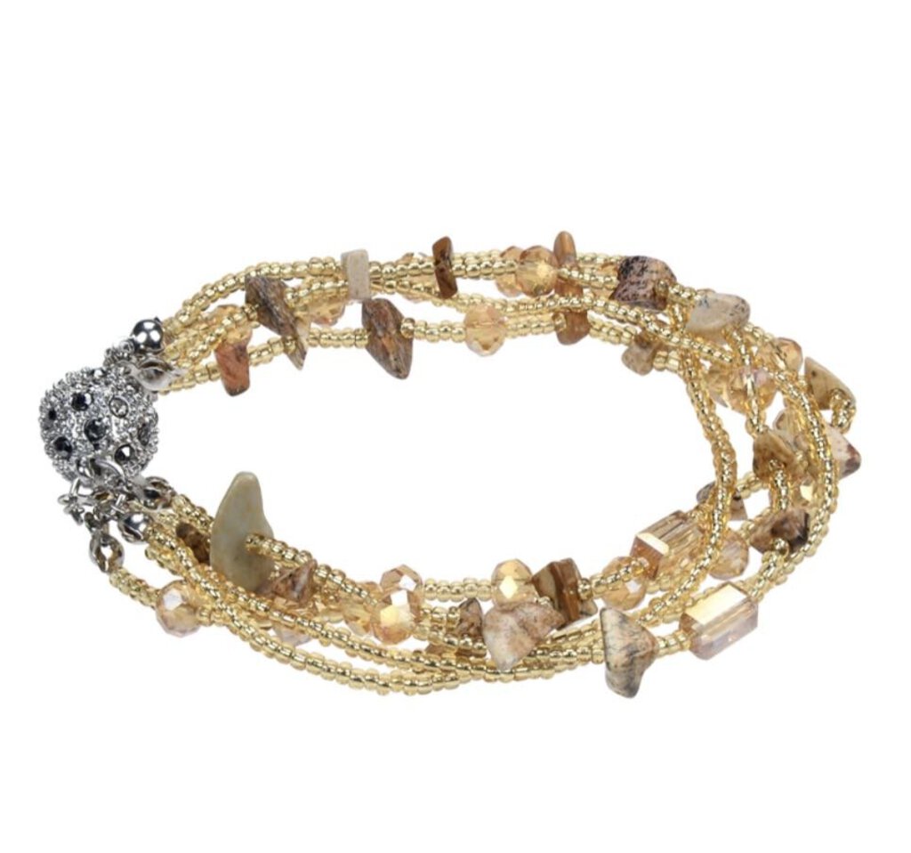 13333 Beaded Magnetic Clasp Bracelet, Champagne