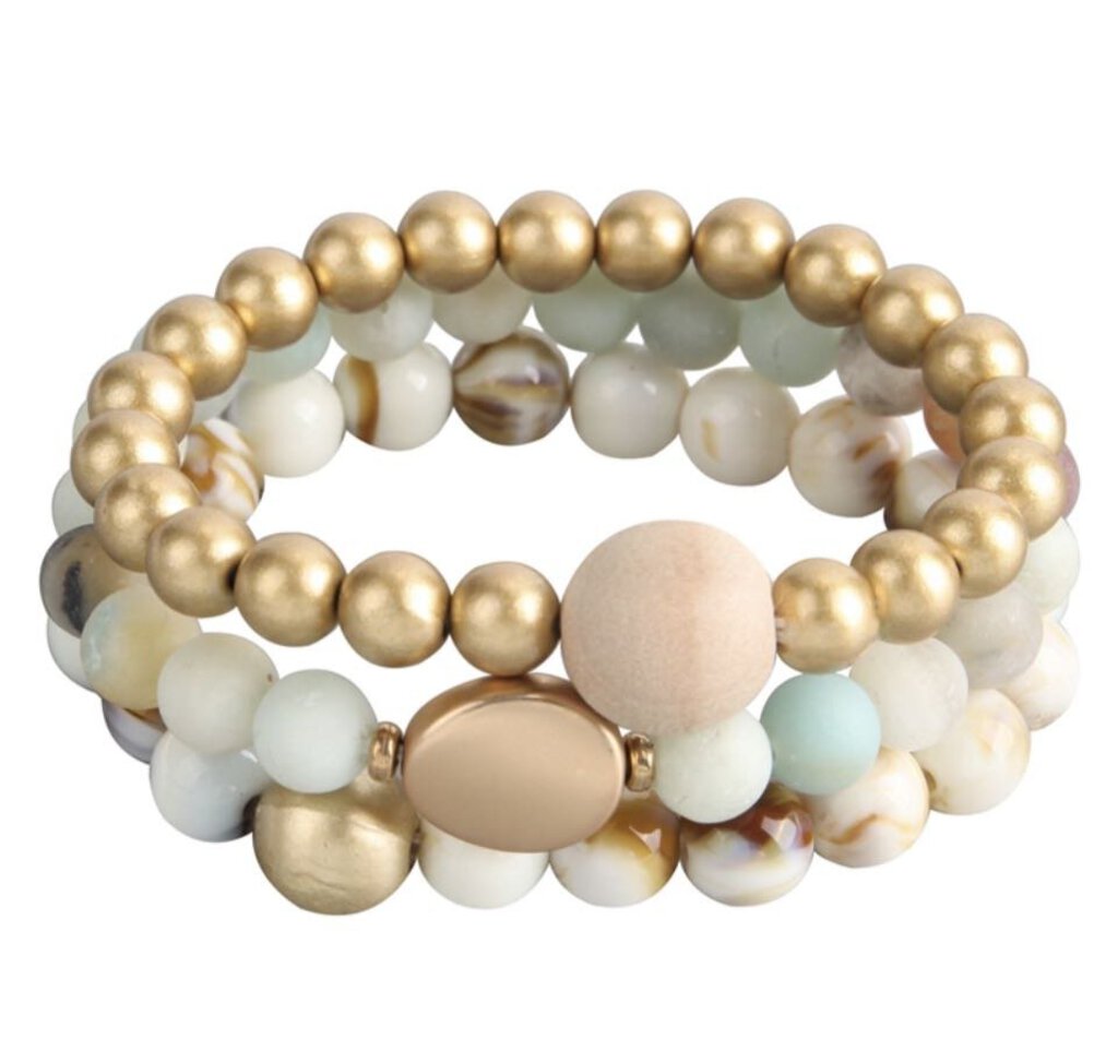 14335 Natural Stone Bracelet Set/3-Amazonite