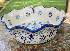 14355 Handpainted Turkish Ceramic Bowl, Blue/White, 6.5 x 2.5h