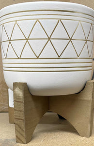 14364 Ceramic White/Gold Pot w/Stand, 6 x 5