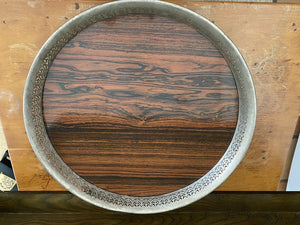 Vintage Formica Wood grain Round Bar Tray 15" bpv0002