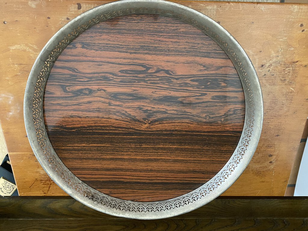 Vintage Formica Wood grain Round Bar Tray 15