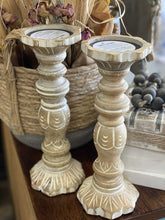 Load image into Gallery viewer, Cottage White Carved Candle Holder set
