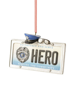 14493 Police HERO License Plate Ornament, 4 x 3.5"