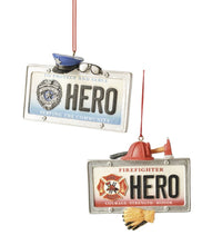 Load image into Gallery viewer, 14493 Police HERO License Plate Ornament, 4 x 3.5&quot;
