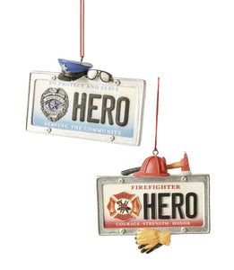 14493 Police HERO License Plate Ornament, 4 x 3.5"