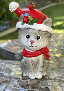 14491 Holiday Cat Bobble Head Ornament, 3"