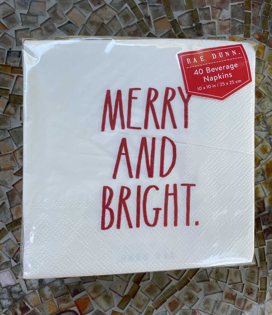 Merry and Bright Cocktail Napkins, set 40, Red/White