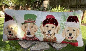 Happy Holiday Pups Lumbar Pillow, Embellished 14 x 30"