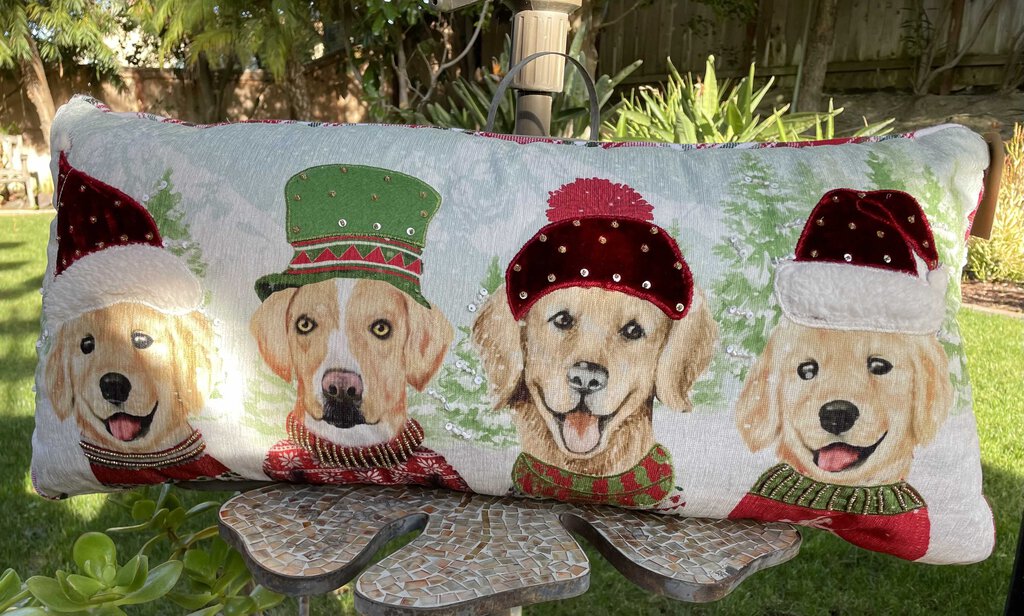 Happy Holiday Pups Lumbar Pillow, Embellished 14 x 30