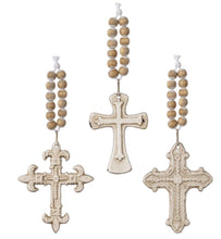 Load image into Gallery viewer, 14505 Painted Iron Cross w/Beaded Hanger, Cream 10&quot;l
