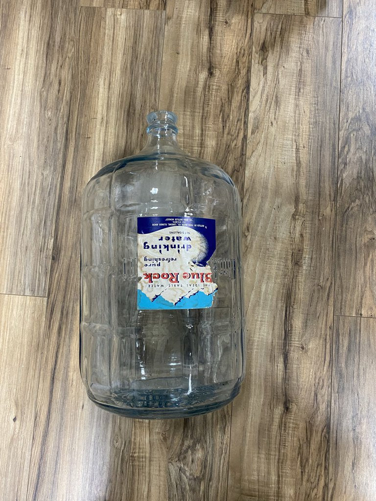 Vintage Blue Rock Glass Water Bottle 5 Gallon 19” tall. Base 9.5”