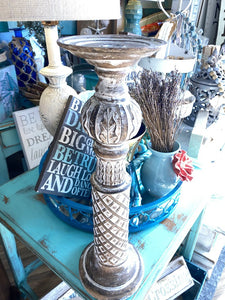 Cottage white Carved Candle Stick