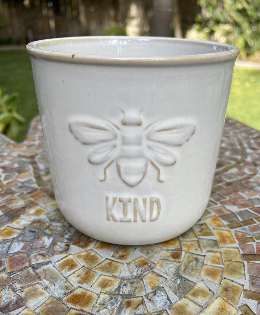 14560 Bee Kind Ceramic Pot, Ivory, 3.5