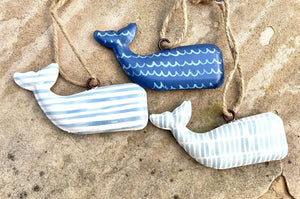 14571 Whale Ornament, Assorted Blue/White, Metal, 4x2"