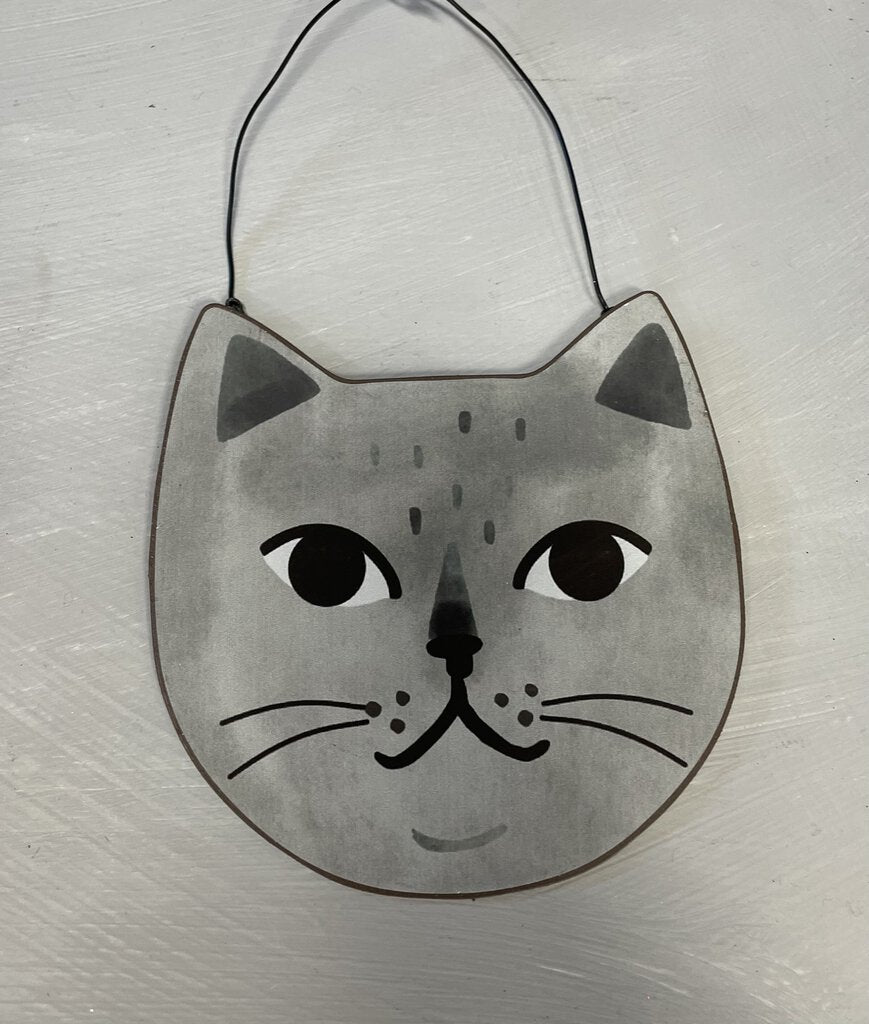 14577 Grey Cat Face Hanger, 4x4.5h