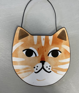 14577 Orange Cat Face Hanger, 4x4.5h