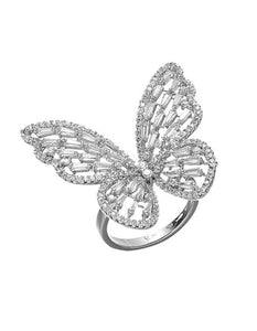 14587 Butterfly Ring, Zircon, White/Silver, Adjustable
