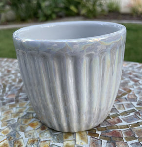 14592 Ceramic Fluted Mini Pot, Grey, 3.5 x 3h
