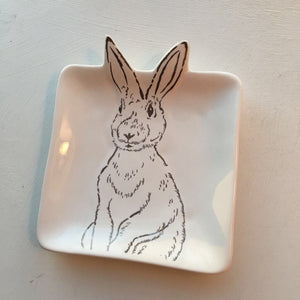 Ceramic Bunny Plate white & gold 5x5.75x.75 TC