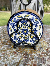Load image into Gallery viewer, 14661 Ceramic Coasters w/Metal Holder Set/4, Blue, Yellow
