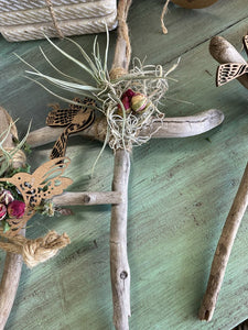 Driftwood Cross with Air plant Birdy