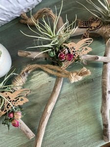 Driftwood Cross with Air plant Birdy
