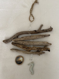 Chandelier crystals, seahorse, and driftwood suncatcher