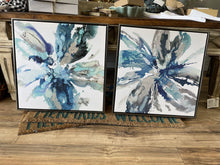 Load image into Gallery viewer, 14626 Floral Splash II, Canvas, Blue/Teal/Ivory, Graphite Silver Frame, 17 x17
