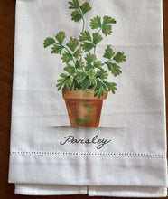 Load image into Gallery viewer, 14304 Herb Tea Towel, White, Green, Terracotta

