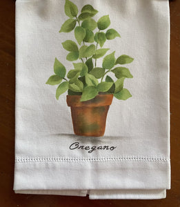 14304 Herb Tea Towel, White, Green, Terracotta