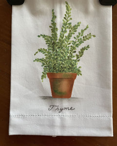 14304 Herb Tea Towel, White, Green, Terracotta