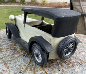 10928 Wood Car Model, Cream, Black, 12x4.5wx5h