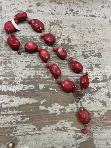 Red Natural Stone Necklace With Sterling Silver detail /detachable pendant