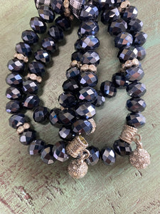 Black Crystal and rhinestone Bracelets set of 3