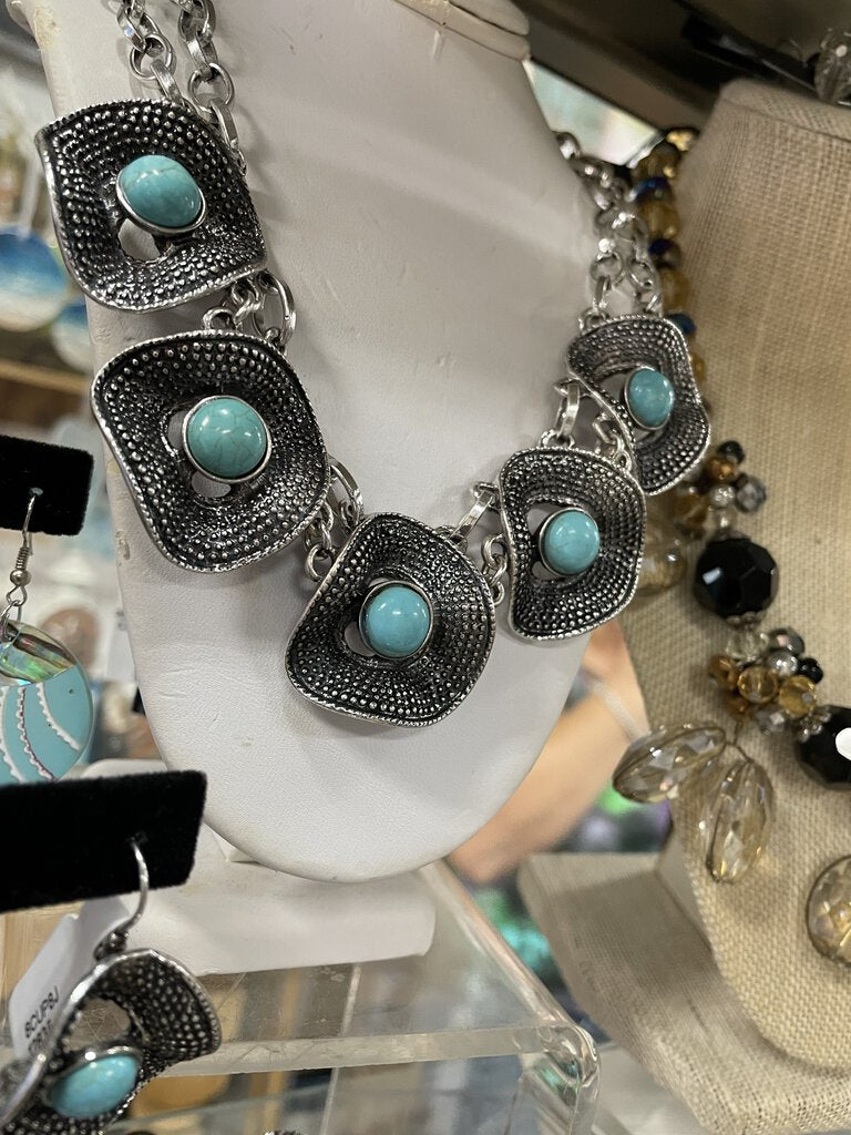 12811 Silver/Turquoise Necklace, Lobster Clasp-18