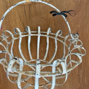 Vintage iron hanging plant basket holder with handle