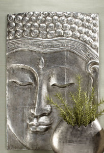 14829 Dimensional Buddah Art, Metallic Silver, 27"w x 4.5"w x 31"h