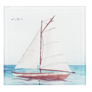 14987 Sailboat Coasters, Assorted prints, Glass, Set/4