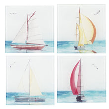 Load image into Gallery viewer, 14987 Sailboat Coasters, Assorted prints, Glass, Set/4
