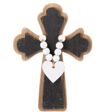 Load image into Gallery viewer, 14980 Painted Cross w/Heart, Black &amp; White, 6 x 9&quot;
